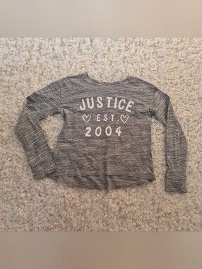 Justice Girl Graphic Top Gray Space Dye Long Sleeve Casual School Size